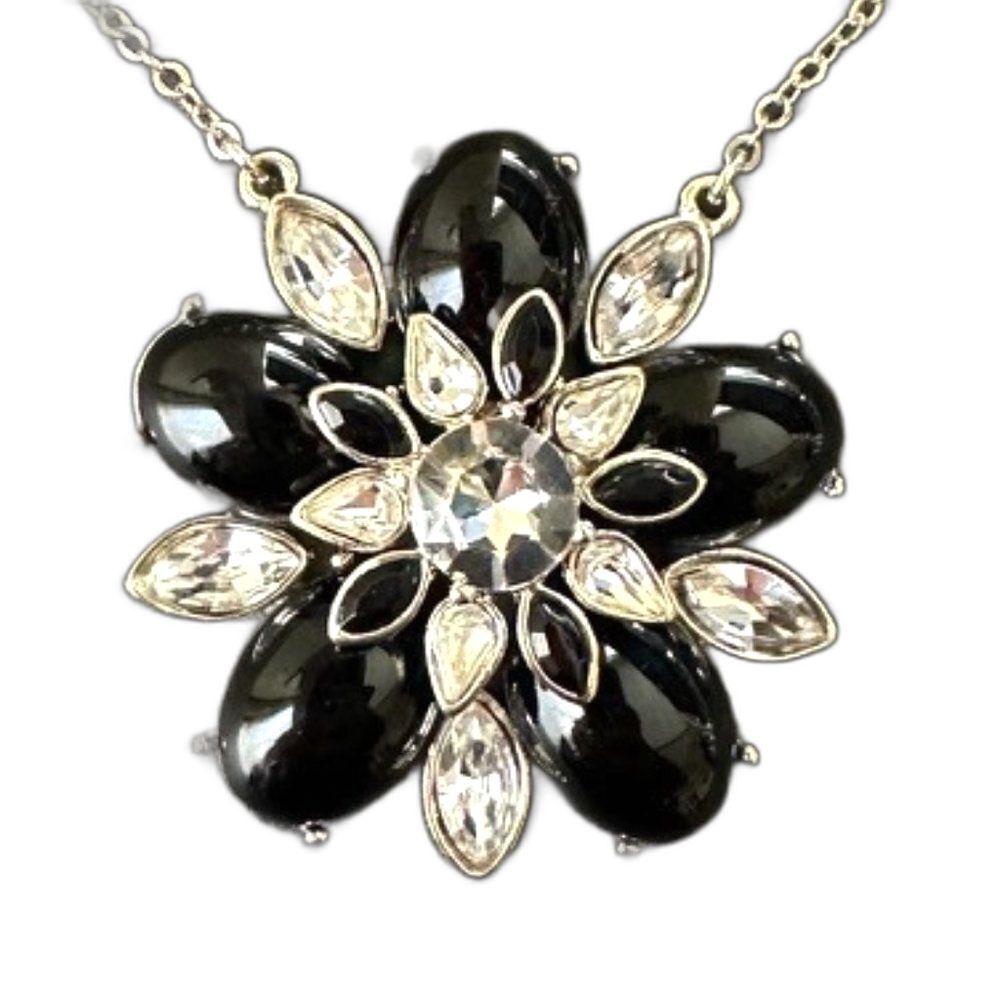 White House Black Market Long Crystal Floral Flower Statement Pendant Necklace